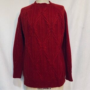 Pure cashmere chunky cable knit dark tomato red. Unisex EUC